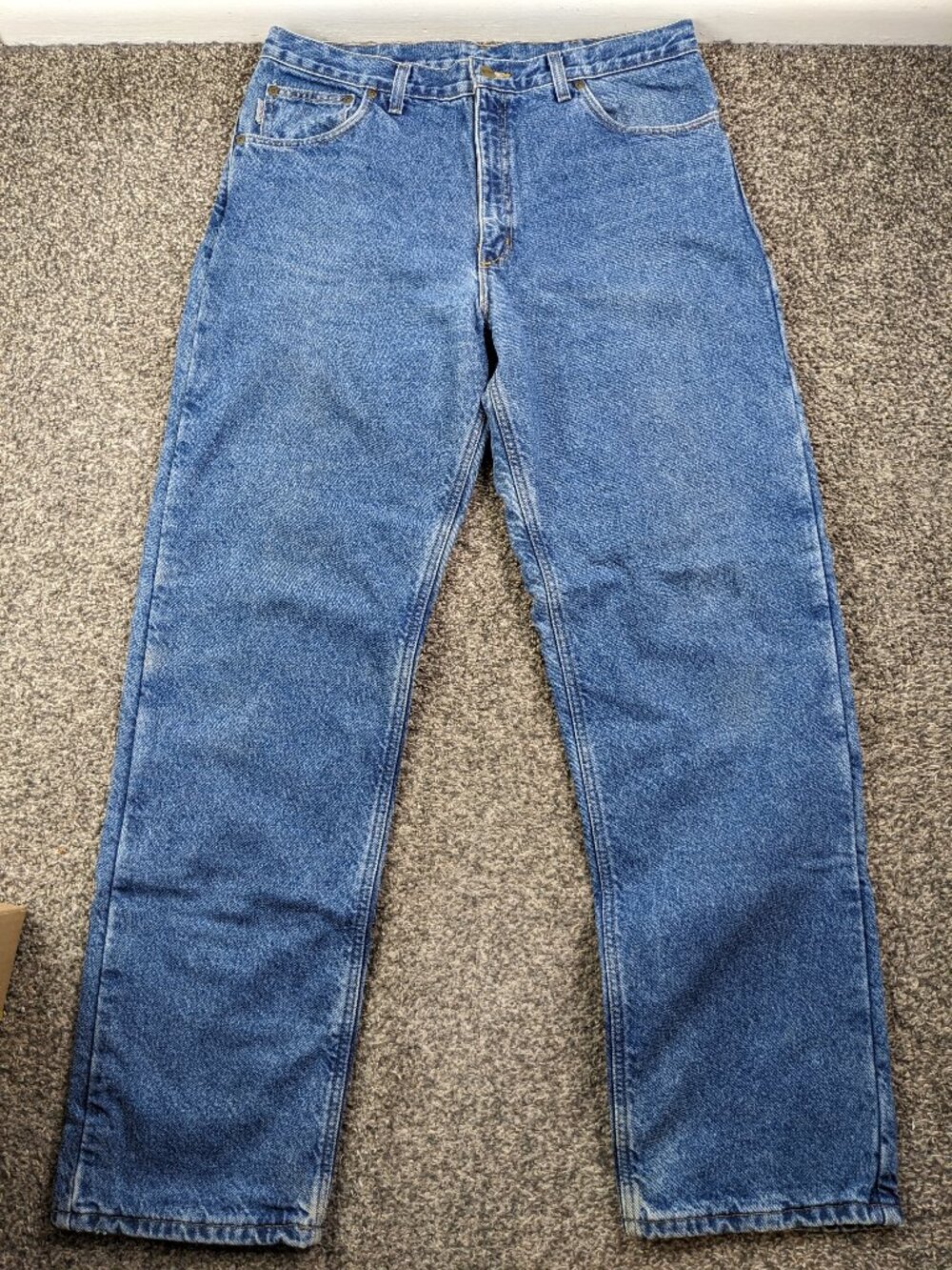 Vintage Carhartt Jeans Mens 36x33 Flannel Lined Blue USA Made B21 DST